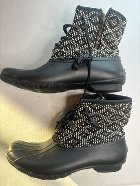 Sperry Top-Sider Women's Saltwater Tribal Print Duck Boots sz 8